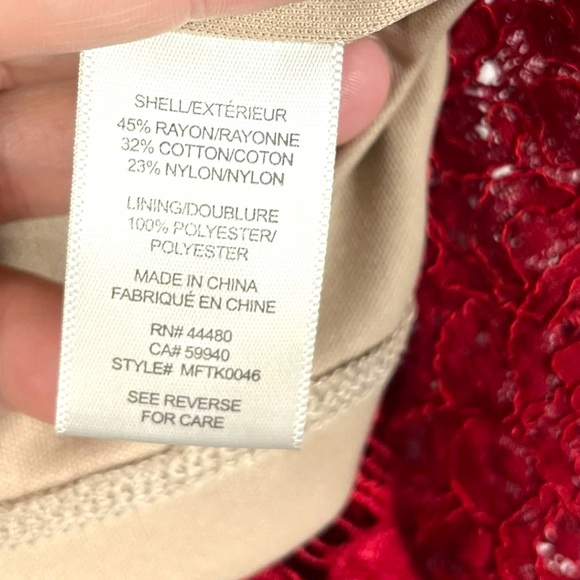 Love Fire Lace High Mock Neck Keyhole Neck Sleeveless Top, Dark Red, Size Small - Picture 5 of 9